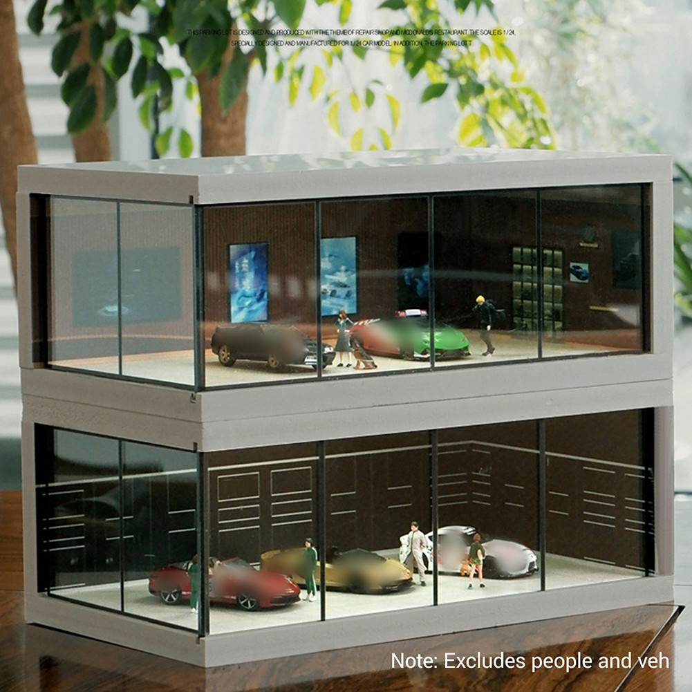 Display Case for 1/64 Diecast Model Car LED Light Showroom Scene Garage