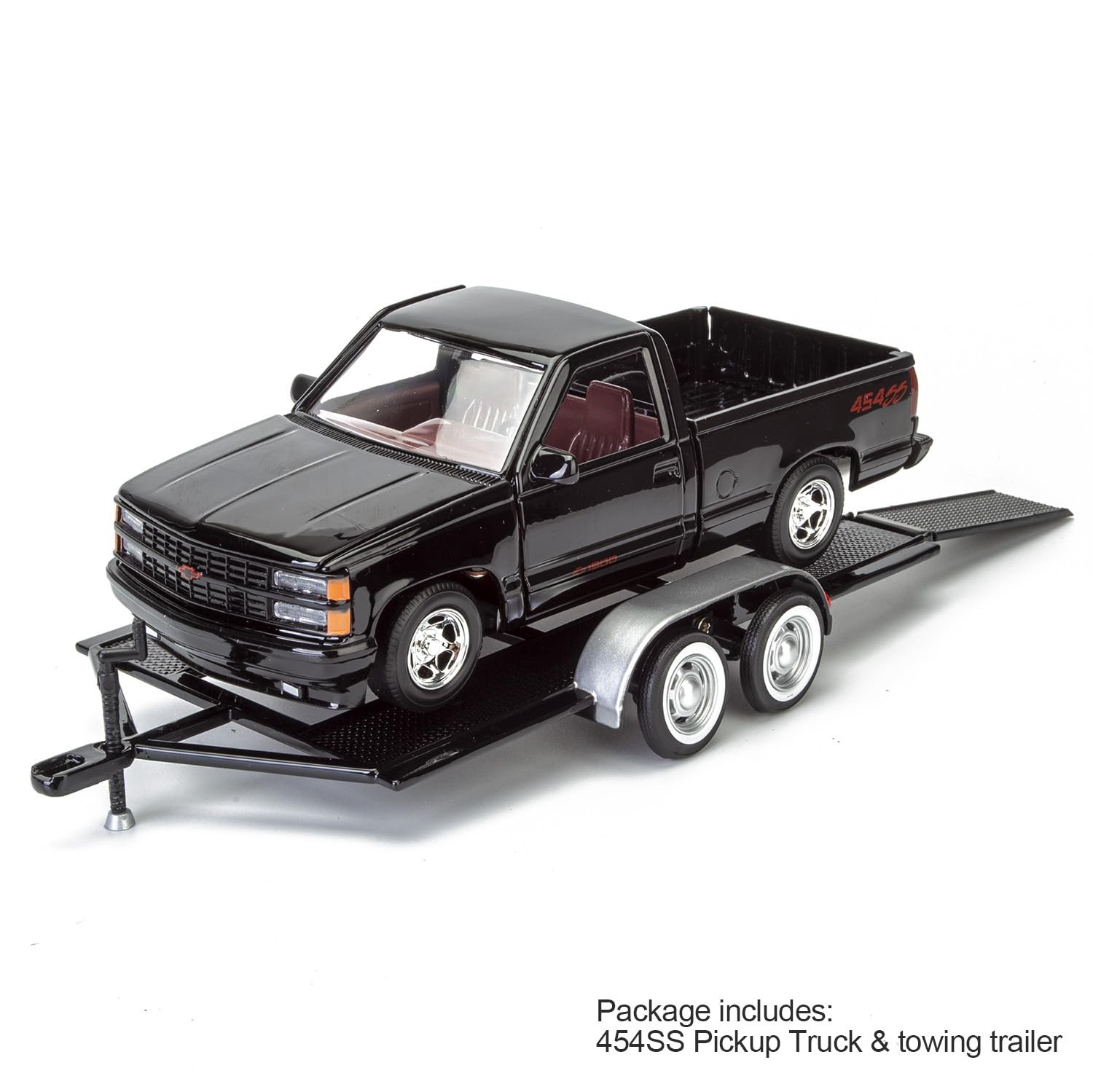 1992 Silverado C1500 454SS, Black with Red Interior, and Towing Trailer, 1:24…