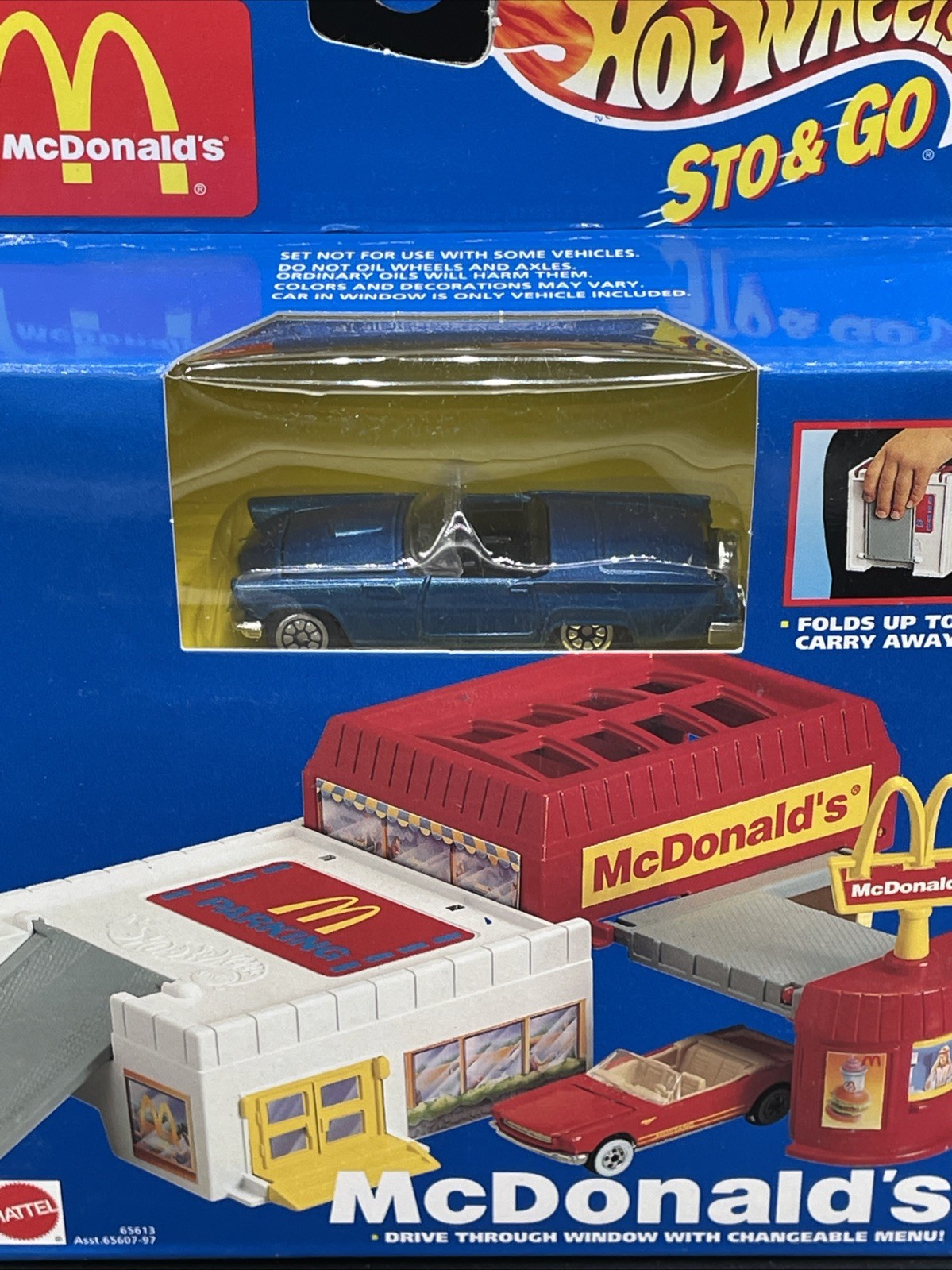 Hot Wheels Sto & Go – McDonald’s Drive Through Window with Menu – Blue Car 1995