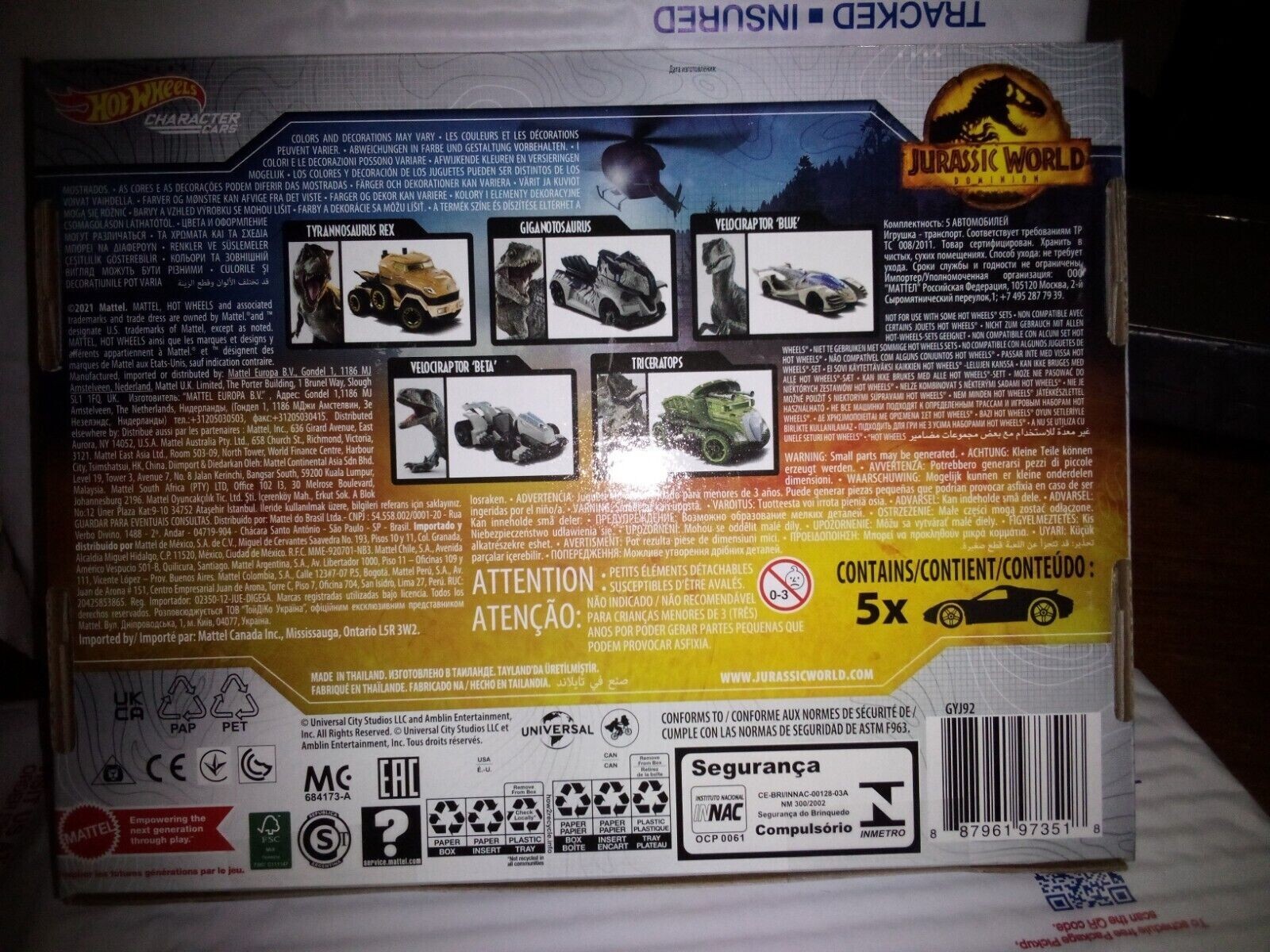 2022 NEW Hot Wheels Jurassic World Dominion Character Car 5 Pack Box Set