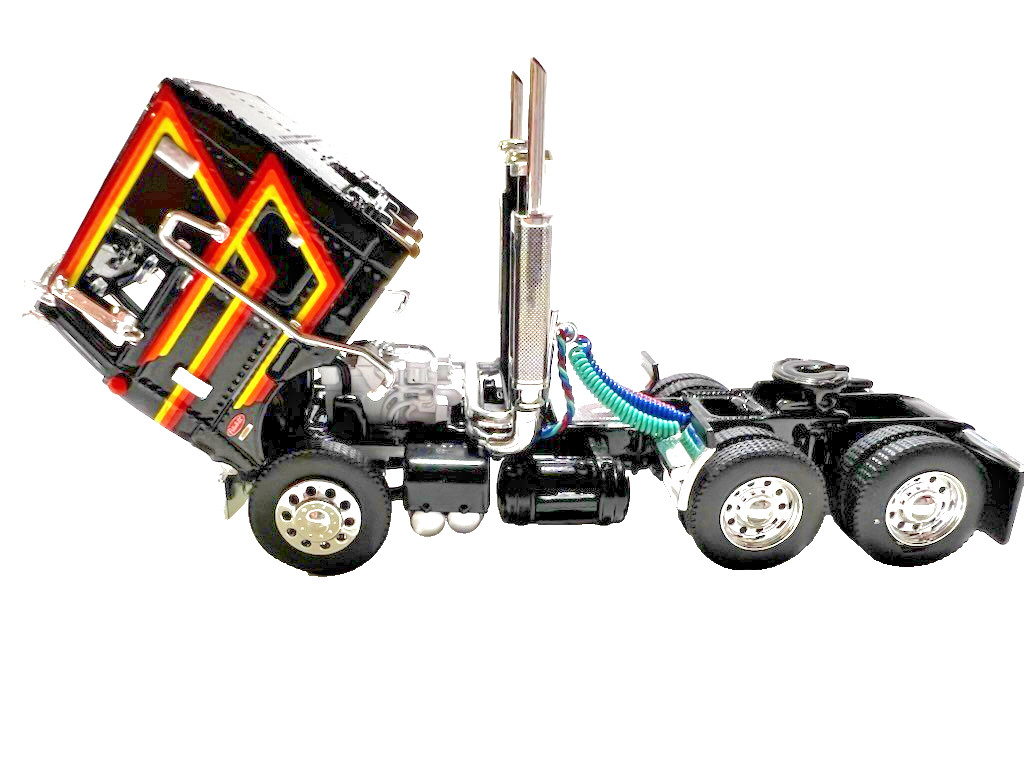 DCP FIRST GEAR 1/64 SCALE PETERBILT 352 CABOVER BLACK YELLOW ORANGE RED STRIPES