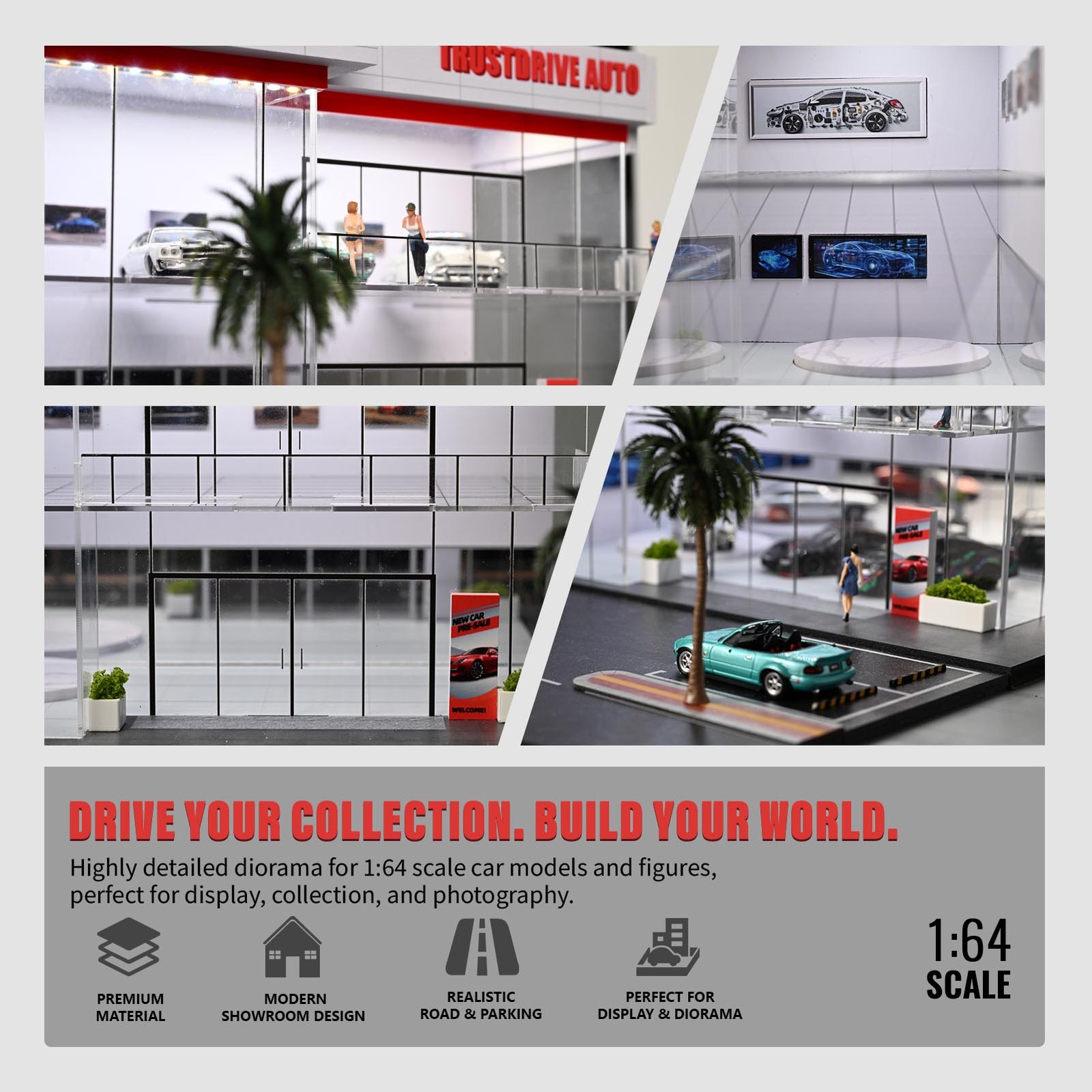 1/64 Diorama 2-Layer Showroom Scene Parking Lot Model LED Light Car Garage Model