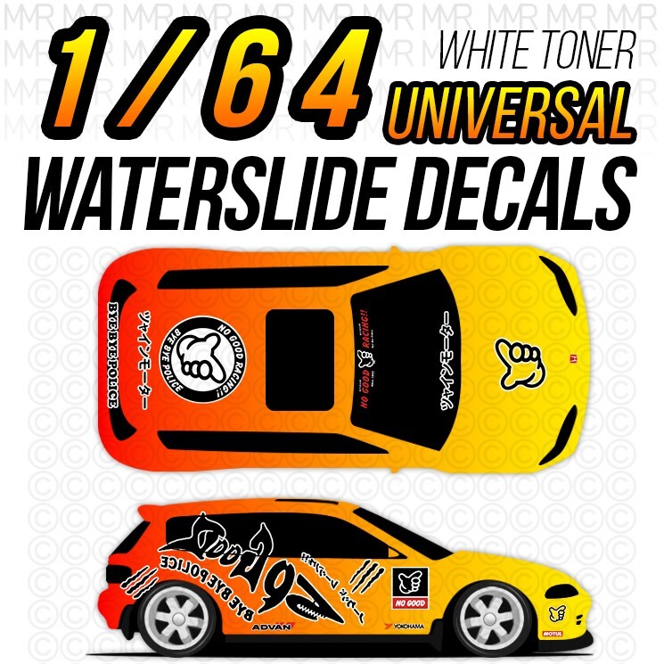1/64 NO GOOD RACING SHARK Custom White Toner WaterSlide Decal for Hot Wheels