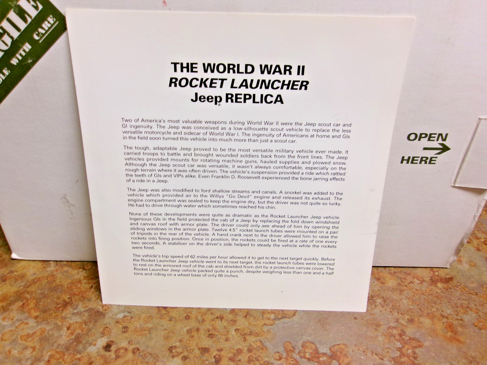 Danbury Mint World War II Jeep Replica W/Rocket Launcher 1:16-Full Package-NEW!
