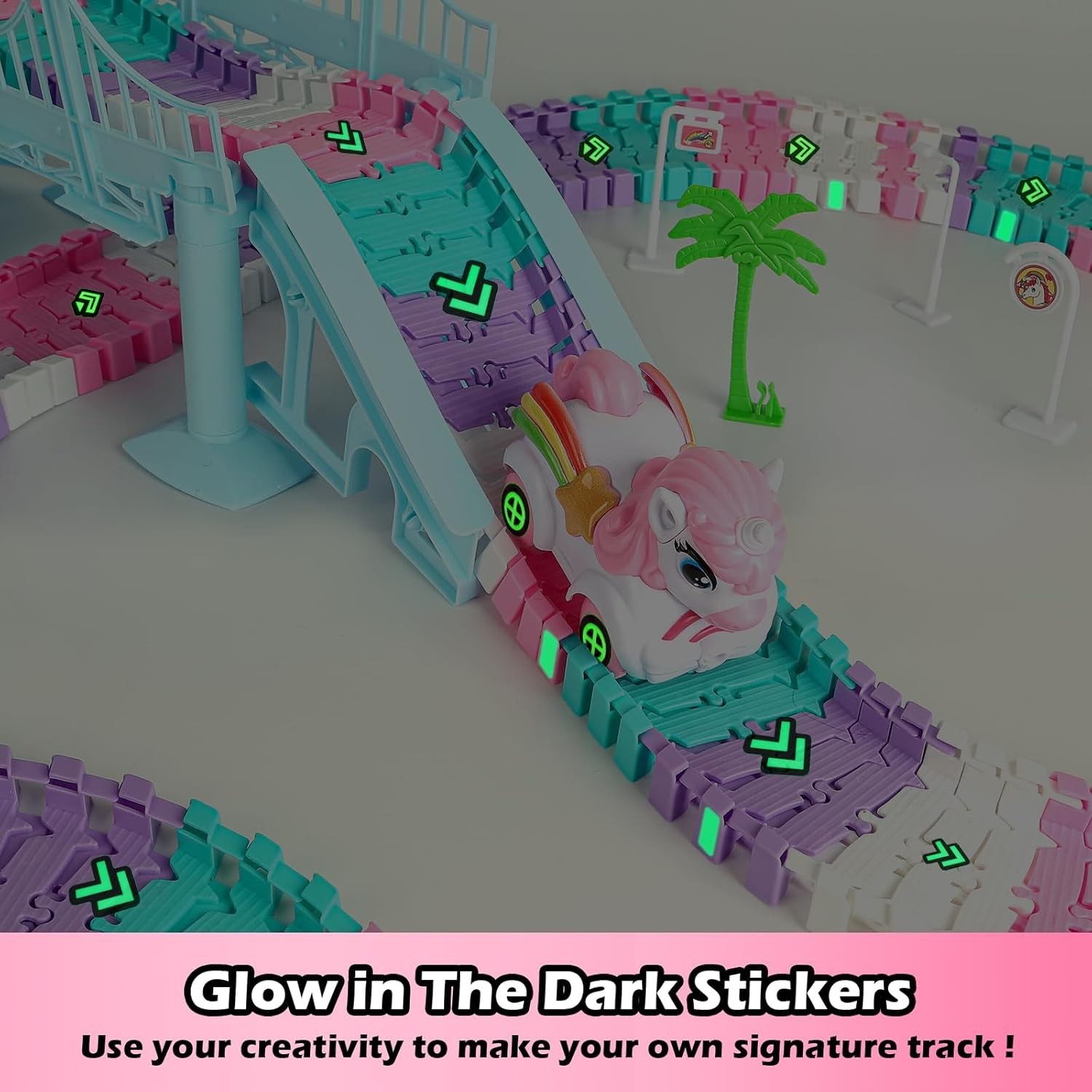 268 PCS Unicorn Race Tracks for Kids Toys, Glow in The Dark Magic Toy Set, 2 …
