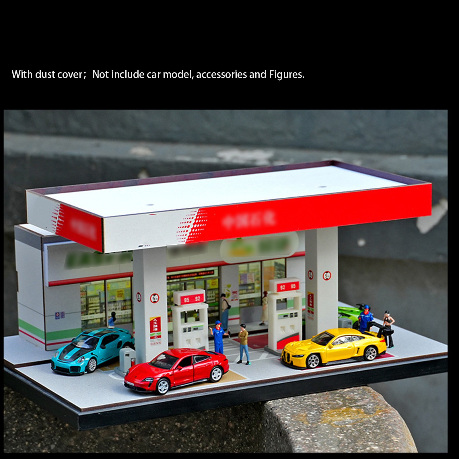 1/64 Diorama Car Garage Model LED Lighting Gas Stations Parking Lot Scene Model