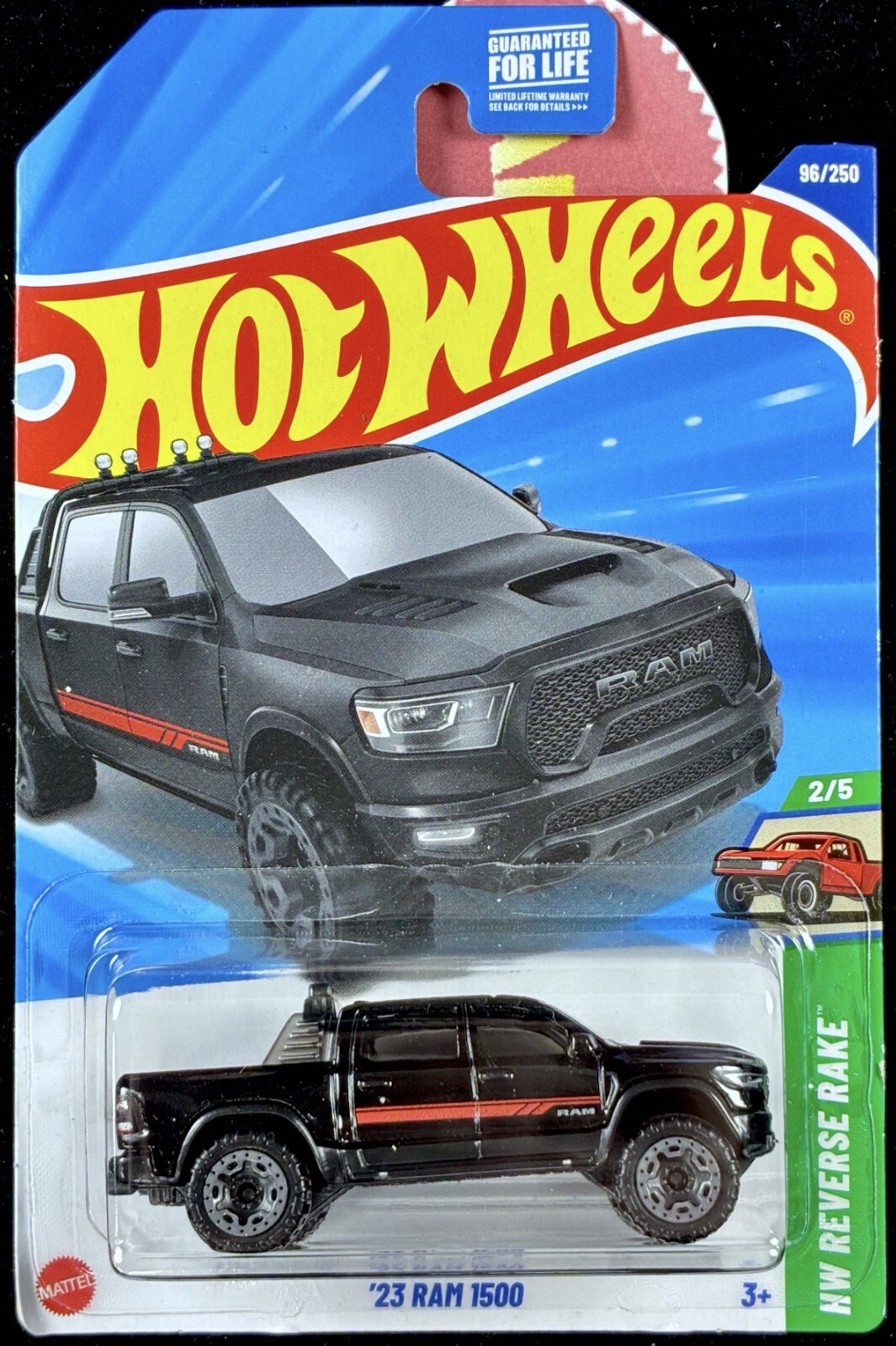 Hot Wheels Dodge ’23 Ram 1500 Black with Red Stripe, Licensed,6.2L Hemi V8