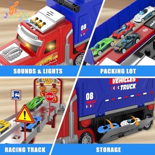 Carrier Truck Race Track Toys, Truck Toys for 3, 4, 5, 6, 7, 8 Years Old Kids…