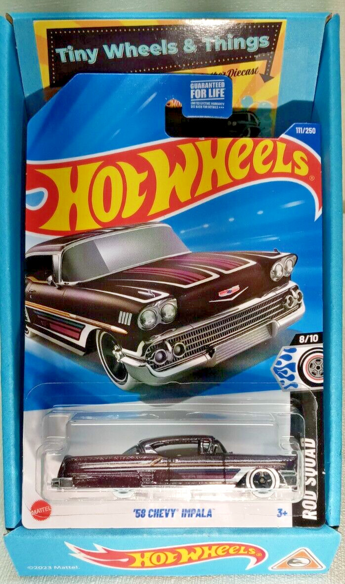 Hot Wheels ’58 Chevy Impala HYX38 Rod Squad Met. Black/Purple 8/10 WhiteWalls
