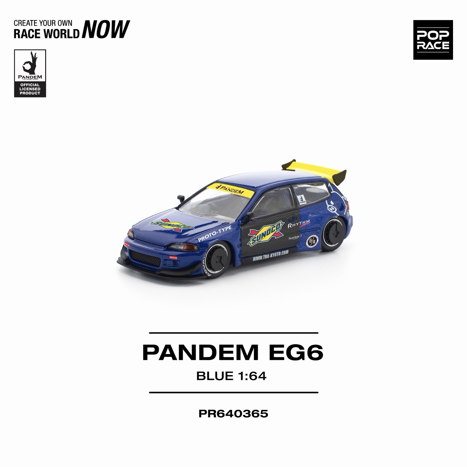 Pop Race Pandem Honda Civic EG6 Sunoco Blue 1/64 #365