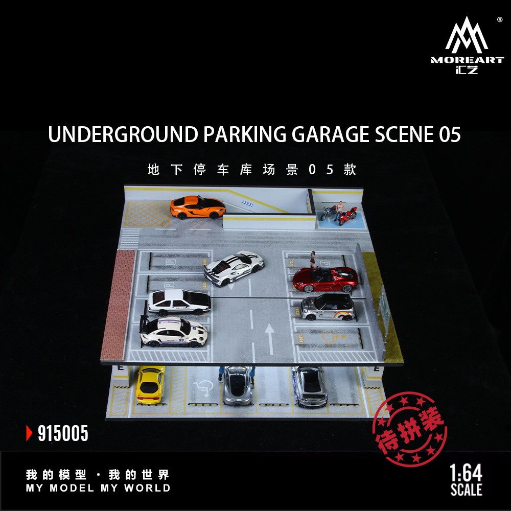 Diorama 1/64 Diecast Garage Model LED Underground Parking Lot Display Case Gift