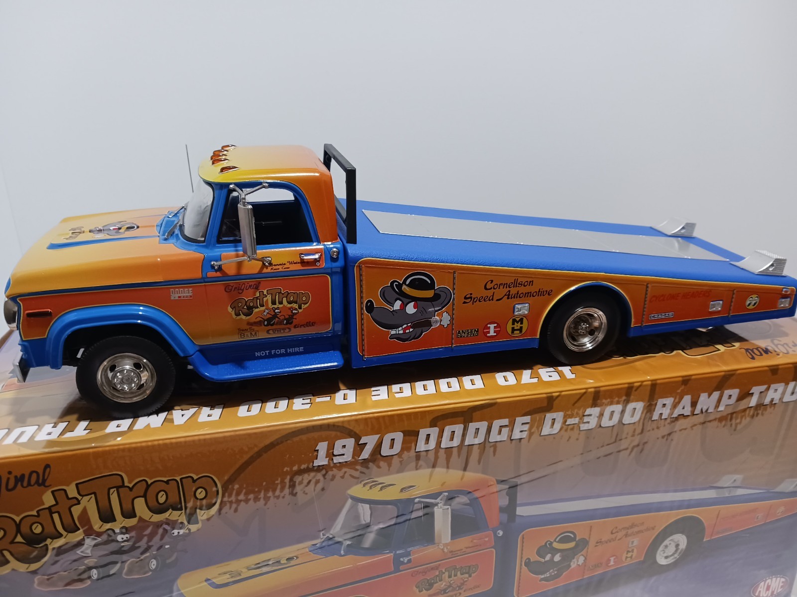 1:18 “RAT TRAP” 1970 DODGE D-300, VINTAGE RAMP, TRUCK DRAG RACE HAULER by ACME