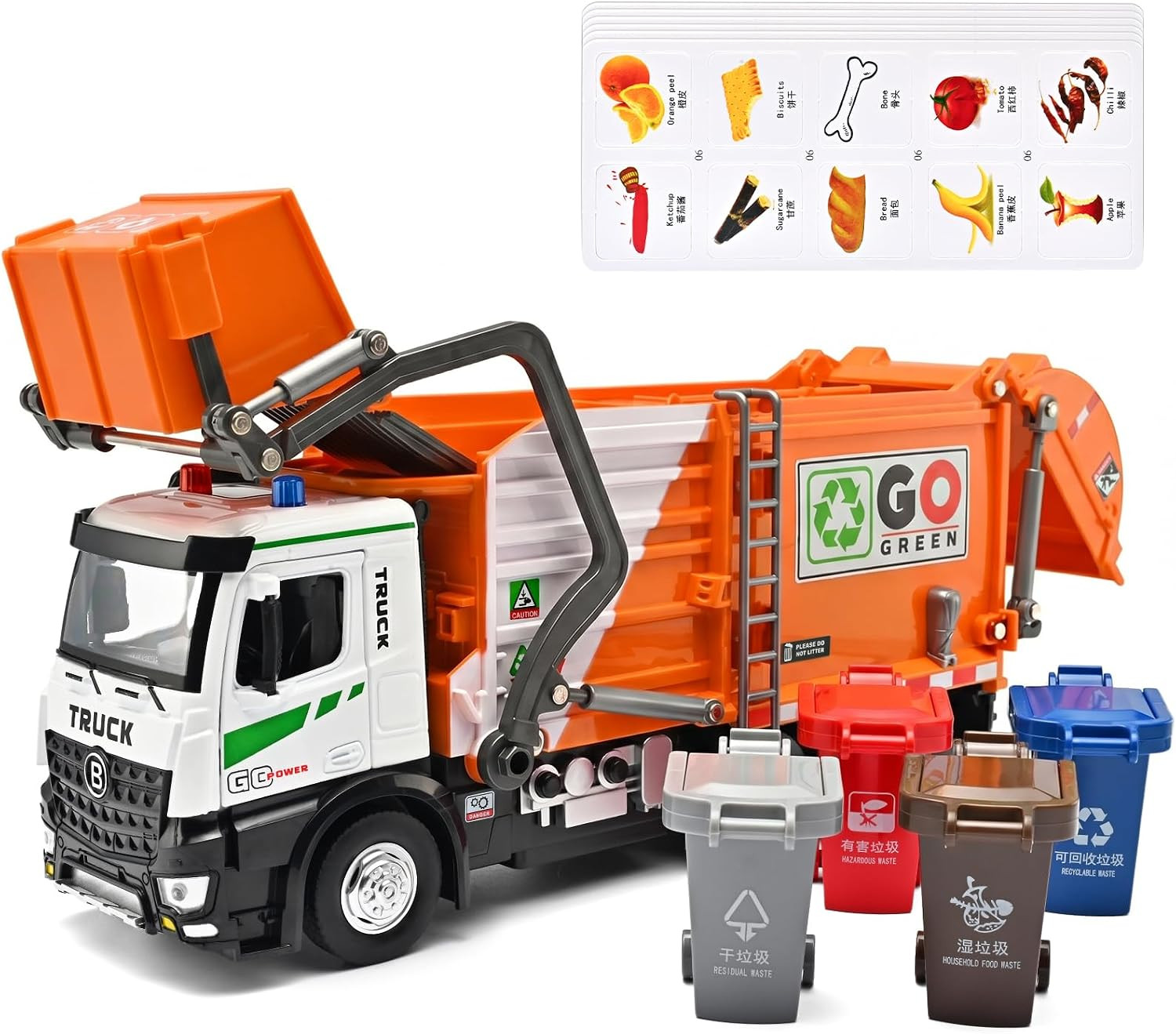 Large Metal Garbage Truck Toy for Boy 4-7, Kid Trash Truck with Auto-Lift Functi