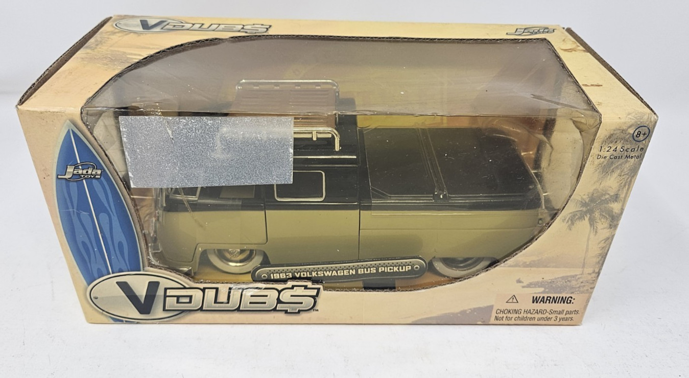 Jada Toys VDUBS Volkswagen Bus Pickup 1963 1:24 Diecast Black Tan – Box Damage