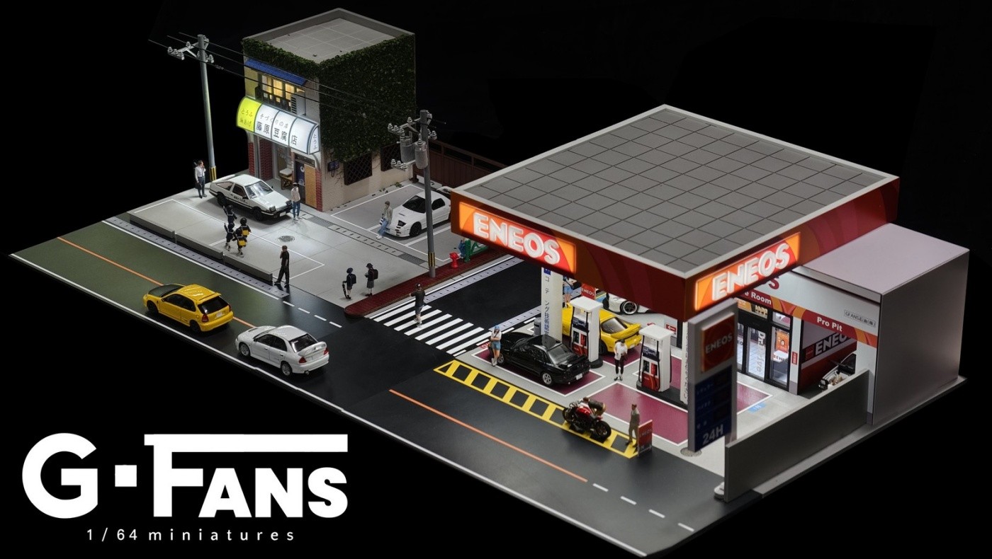 1/64 Diorama Street Road Scene Display Model Car Parking Lot Model LED Lighting