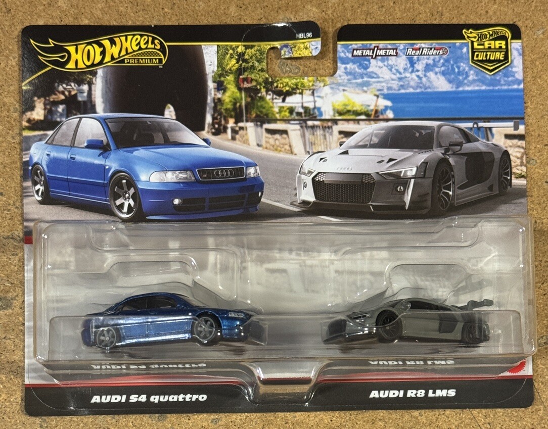 Hot Wheels Premium Car Culture Twin 2 Pack Audi S4 Quattro & Audi R8 LMS