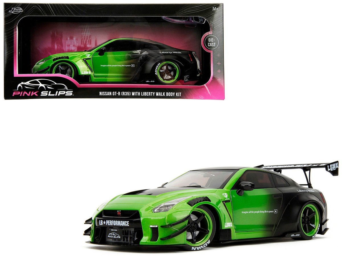 JADA PINK SLIPS NISSAN GT-R R35 LBWK LIBERTY WALK 1/18 GREEN / MATTE BLACK 35724