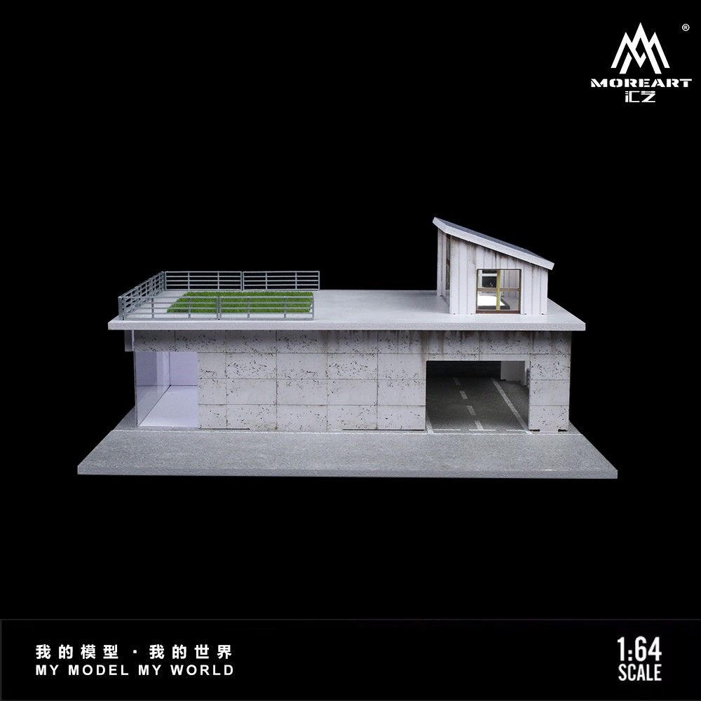 1/64 Diorama Diecast Garage Model LED Lights Display Parking Lot Building Scene