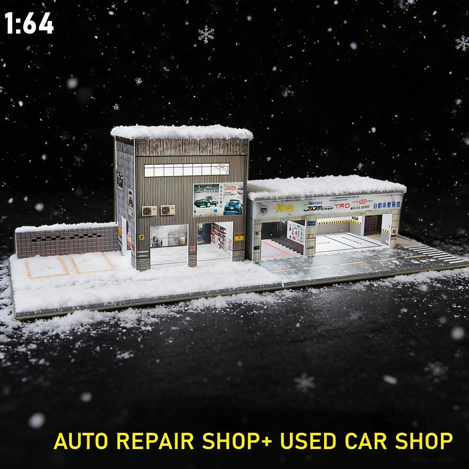 Diorama 1/64 Car Garage Model LED City Street Repair Building Display Model Gift