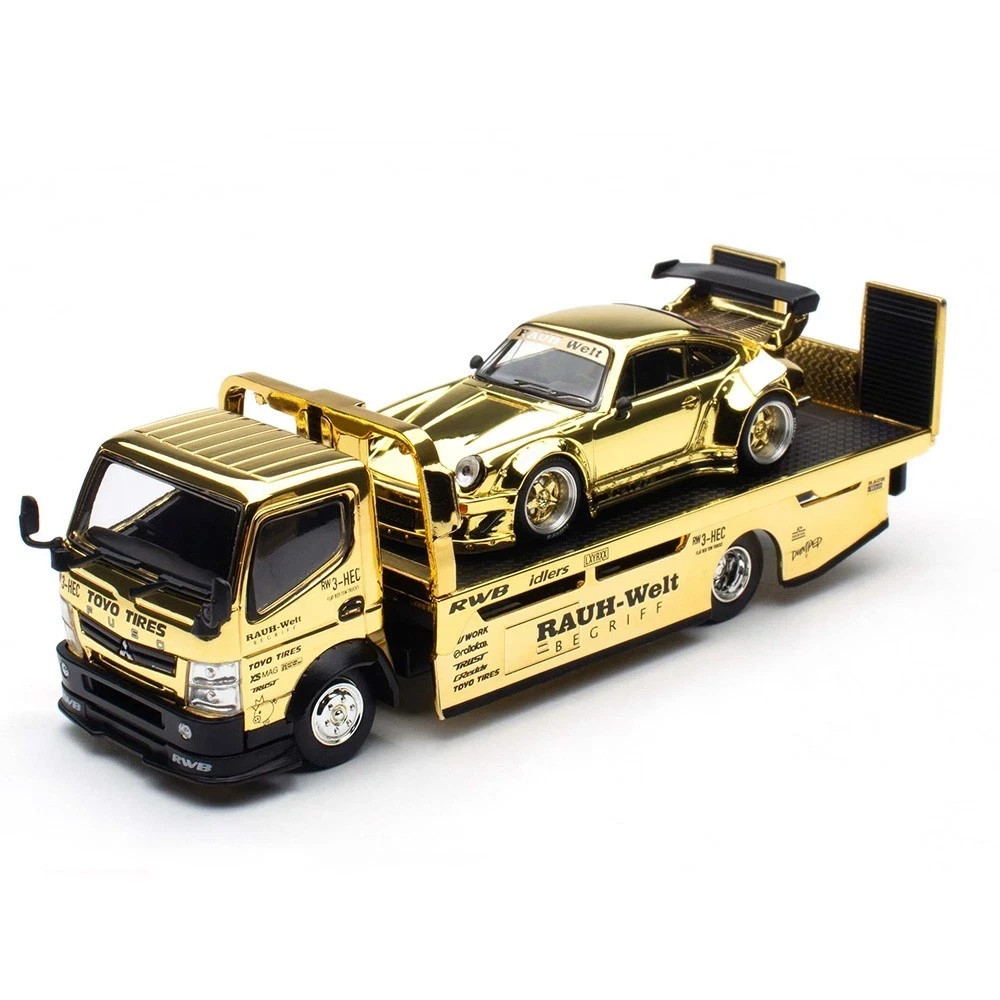 Pop Race 1:64 Porsche RWB 930 & RWB Truck Chrome Gold RWB Set HEC 2026