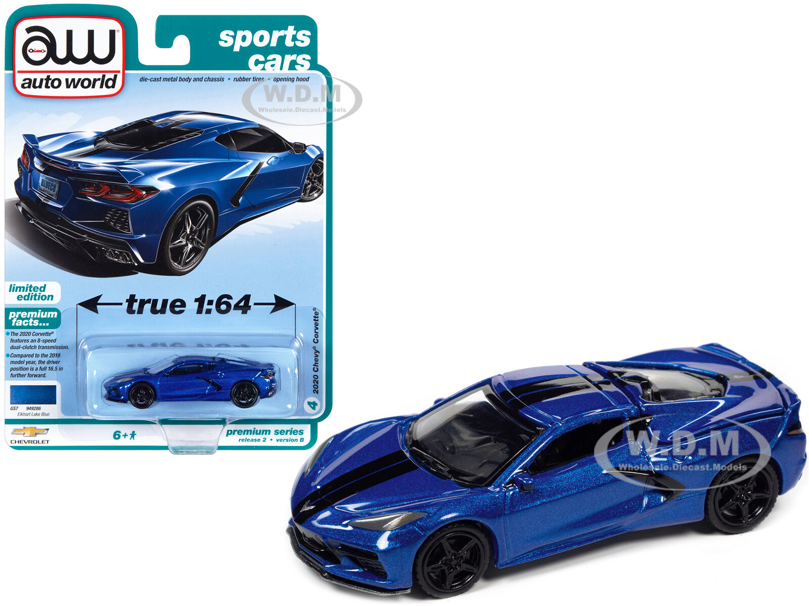 2020 CHEVROLET CORVETTE ELKHART LAKE BLUE 1/64 MODEL AUTO WORLD 64362-AWSP103 B