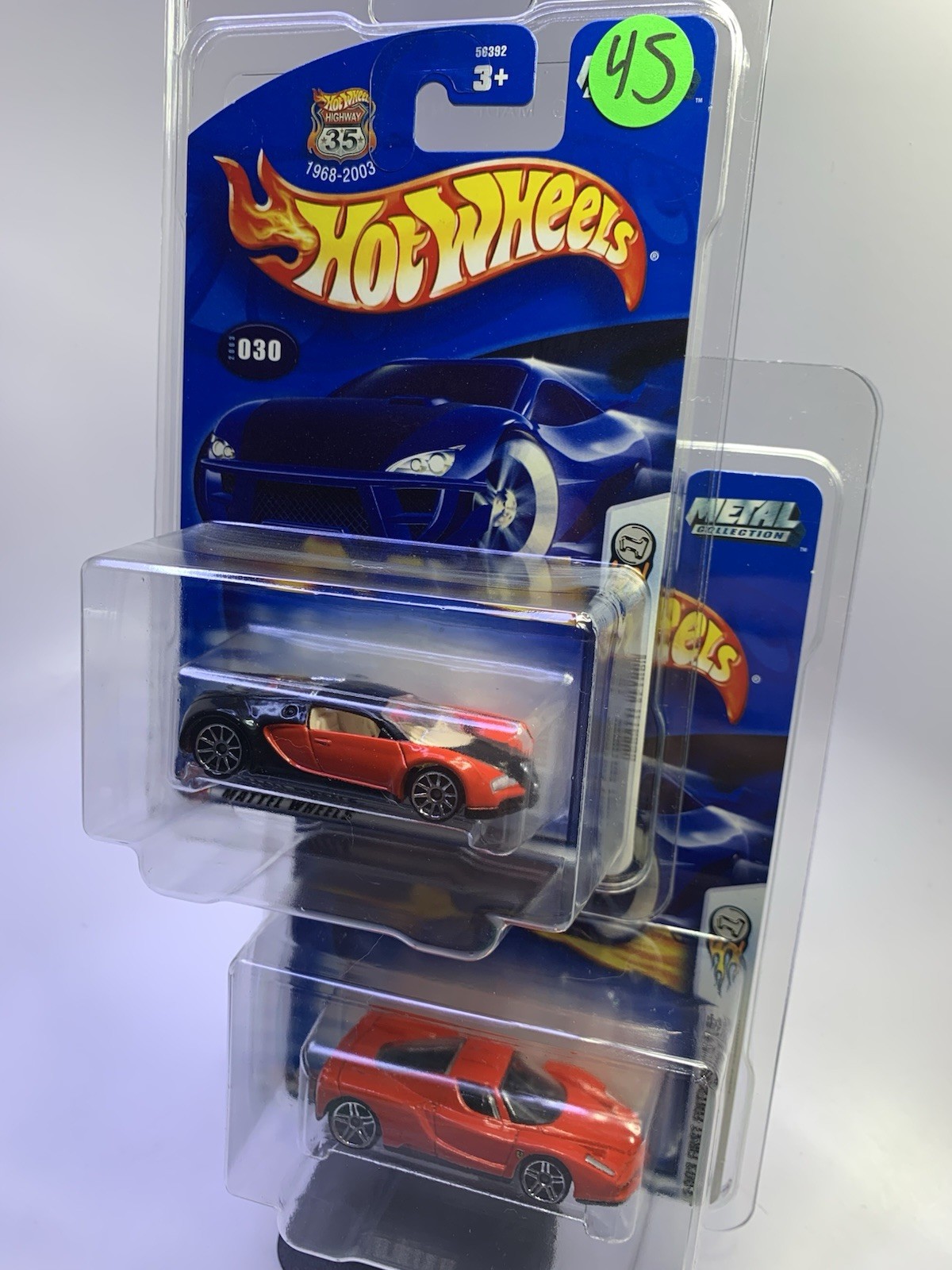2003 Hot Wheels~Red~’Enzo Ferrari 24/42 & Bugati Veyron 18/42~First Editions~MOC
