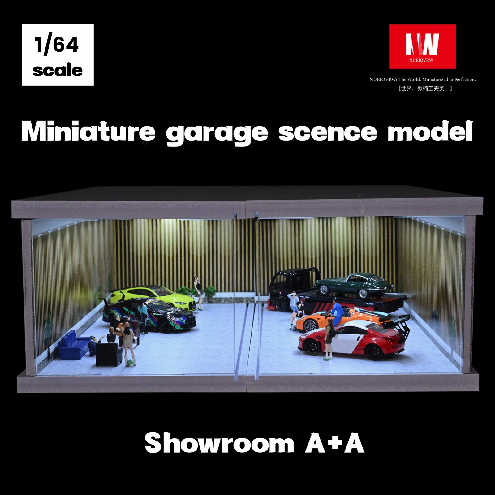 1:64 Diorama Car Garage Model LED Lighting Car Model Display Cabinet Scene Model
