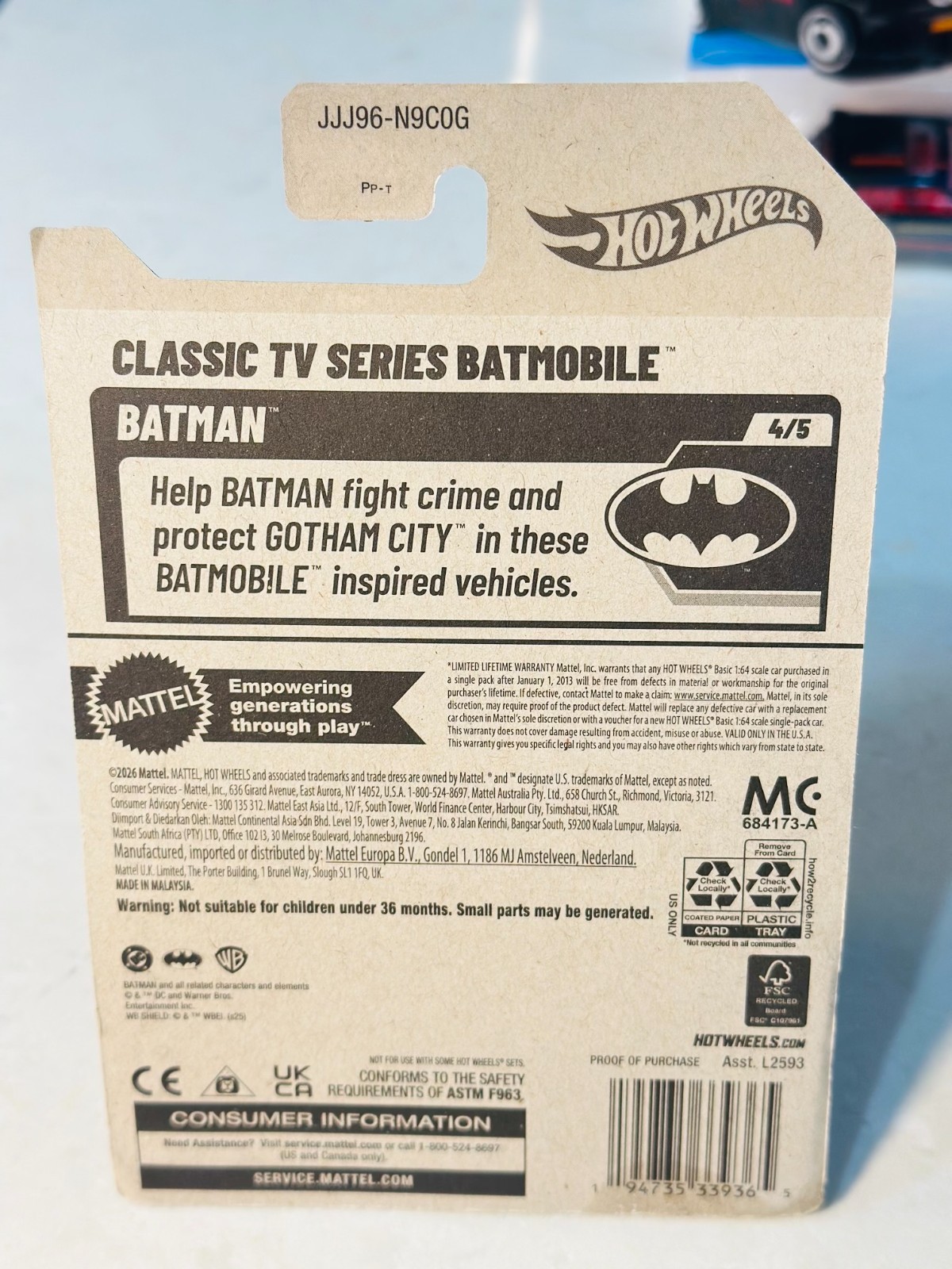 🔥Hot Wheels Batman Purple Tooned Classic TV Series Batmobile 144/250 Batman 4/5