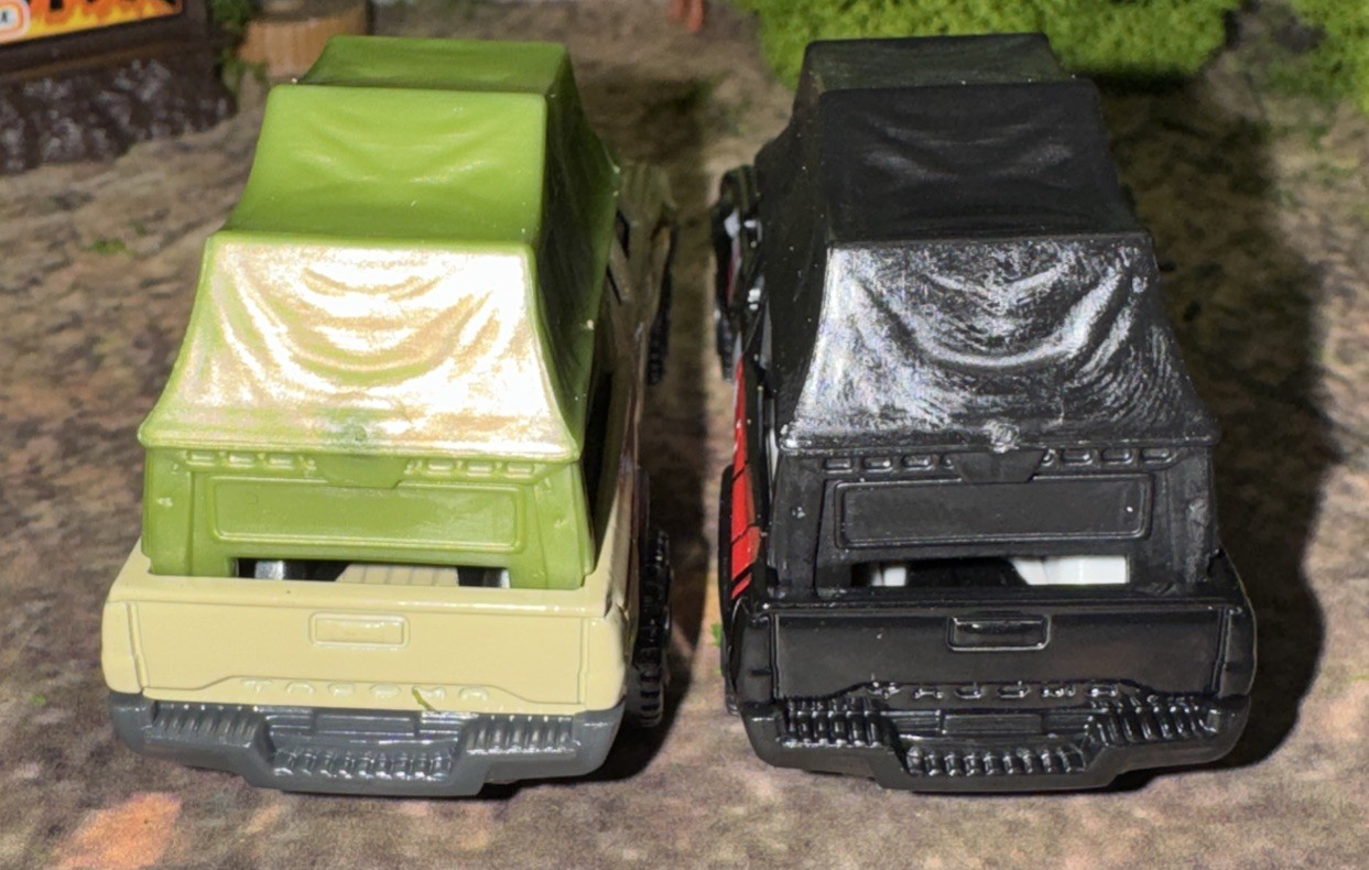Lot Of 2 Toyota Tacoma Matchbox w/ Removable Camp Tent Black & Tan NLFFP 1:64 DC