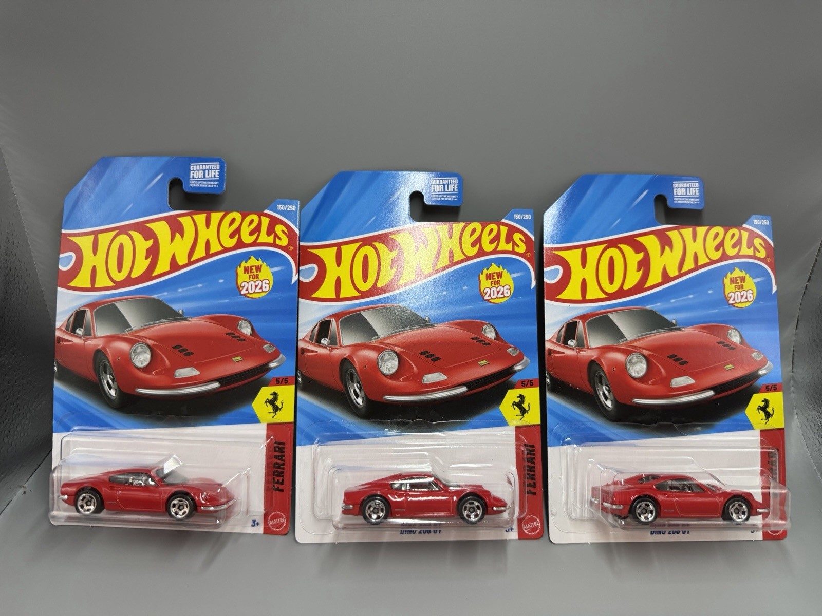 2026 Hot Wheels Lot Of (3)-Ferrari Dino 206 GT Red-NEW