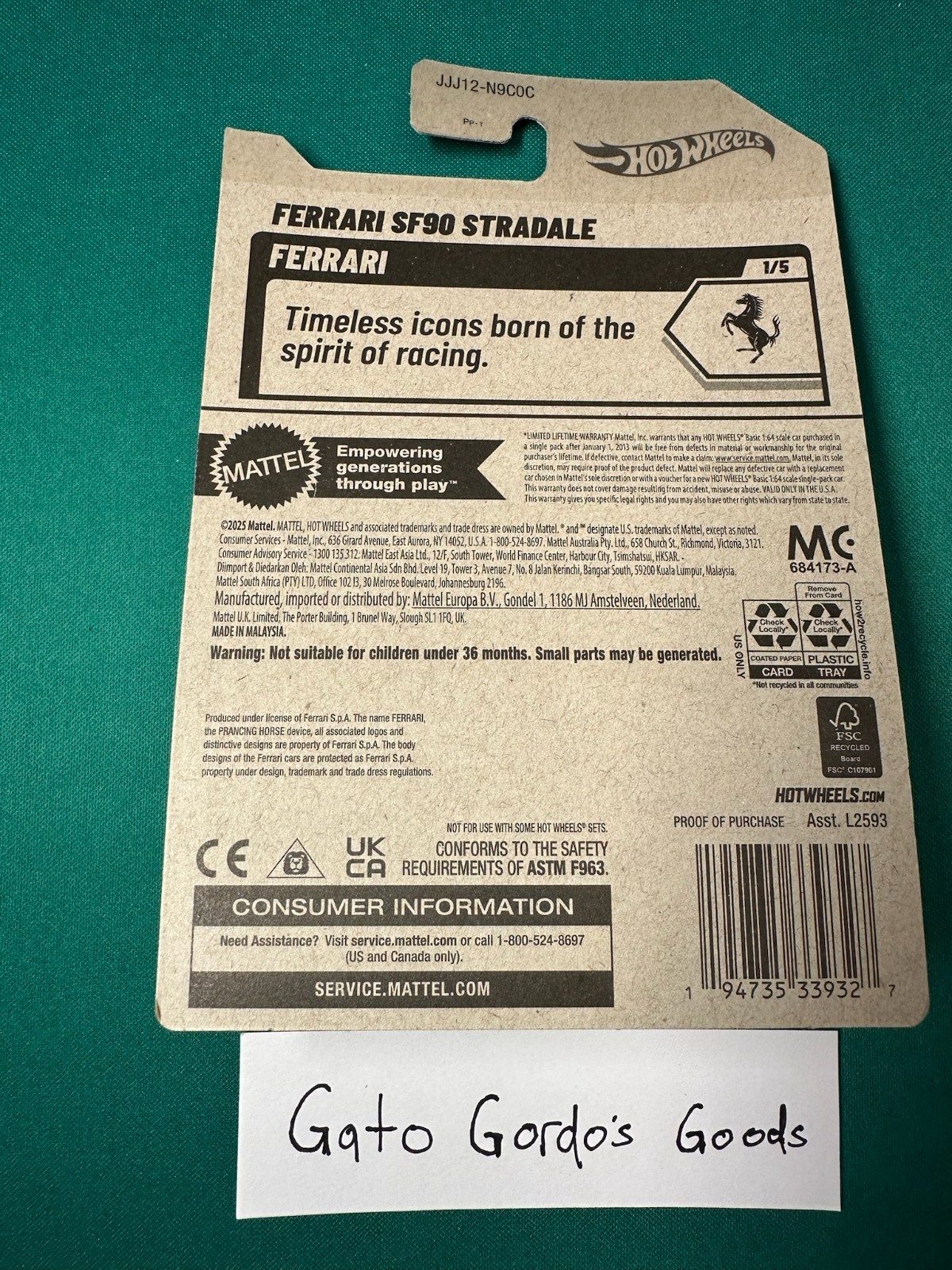 2026 Hot Wheels Blue Ferrari SF90 Stradale 41/250, 1/5