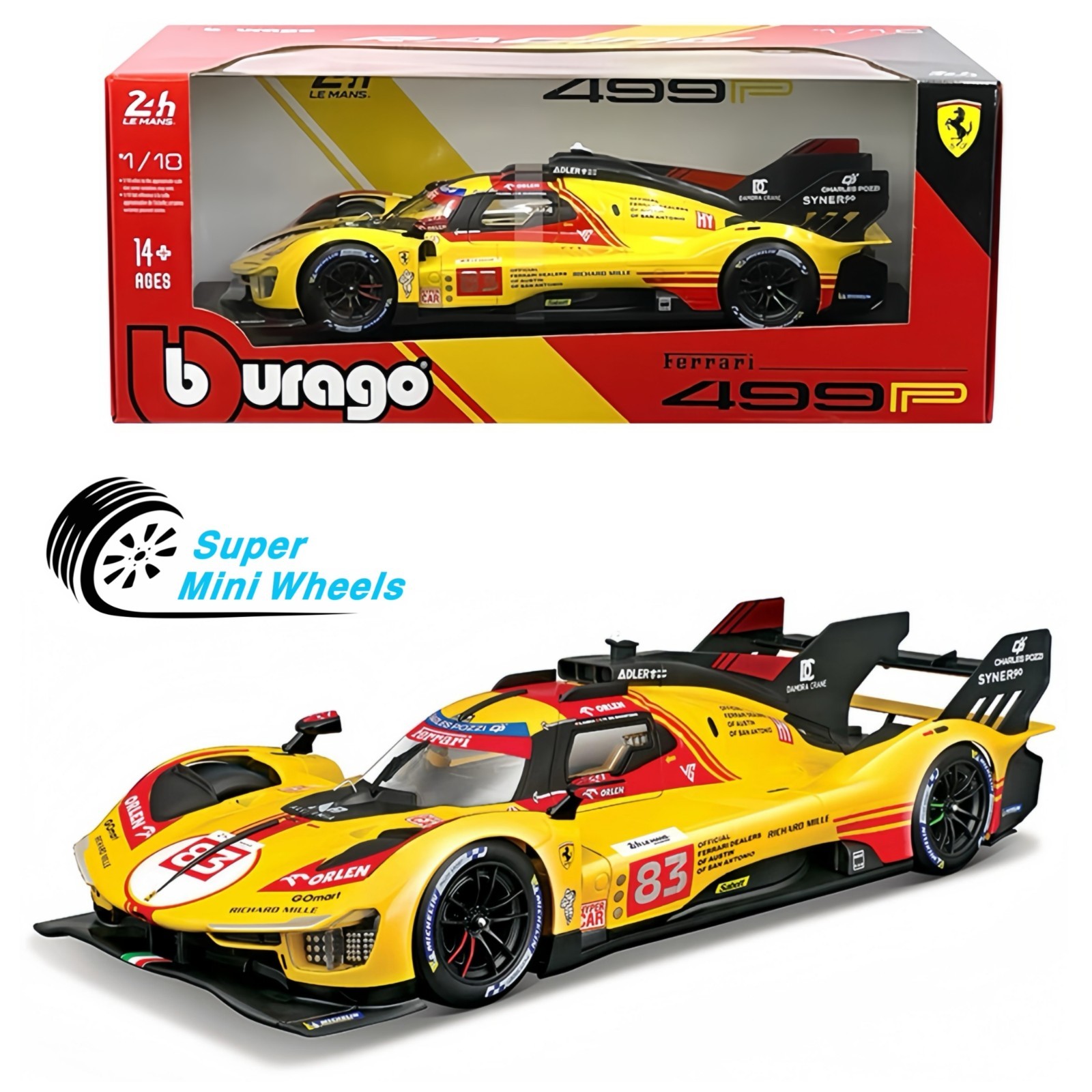 Bburago 1:18 Ferrari 499P #83 Team of Course 24H LE MANS Yellow