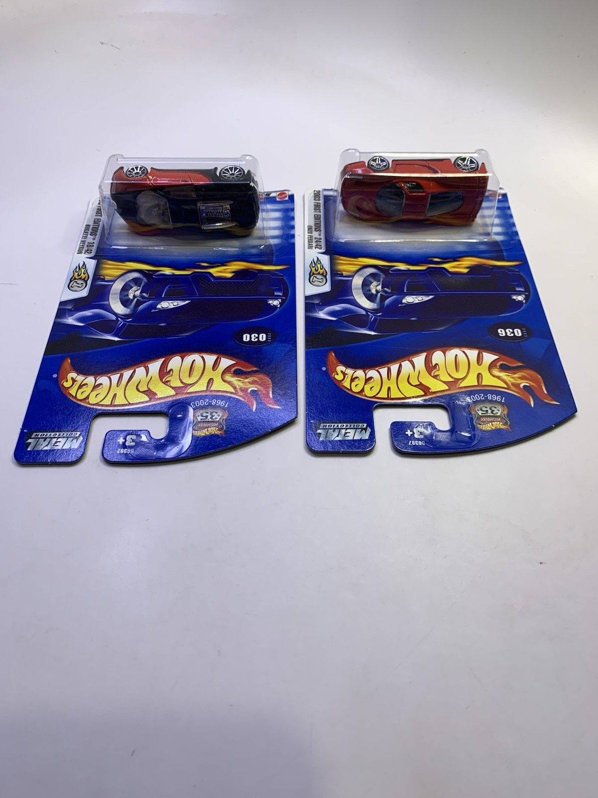 2003 Hot Wheels~Red~’Enzo Ferrari 24/42 & Bugati Veyron 18/42~First Editions~MOC