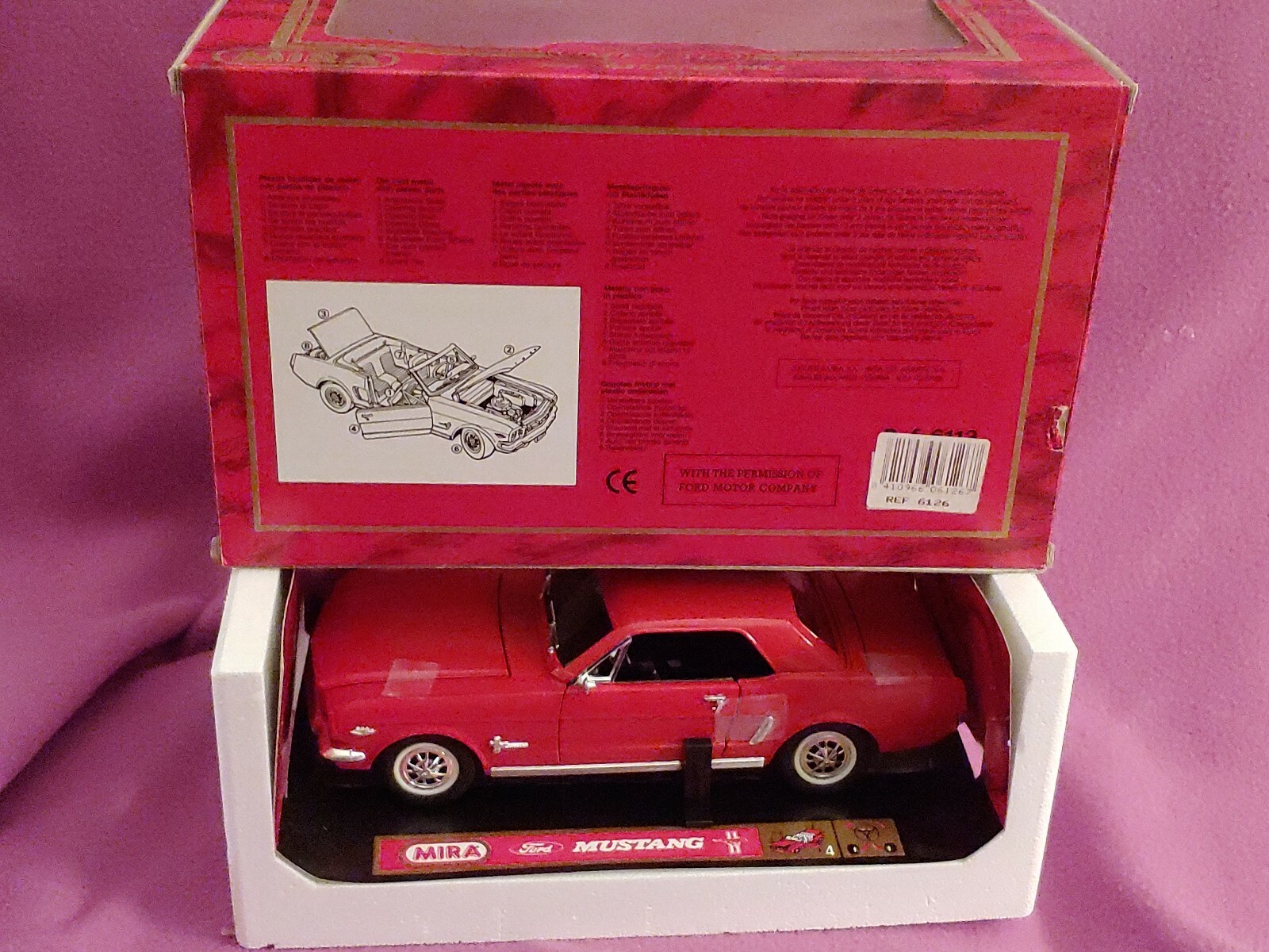 GORGEOUS 1:18 FORD MUSTANG 1964 1/2 CRIMSON RED W/ OWNERS MANUAL, FEATURES OPEN!