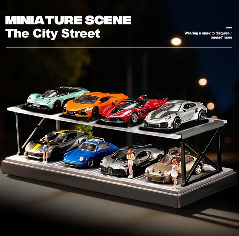 1:64 Scale Diorama Two-Tier Garage Display Case 8 Parking Spots Diecast