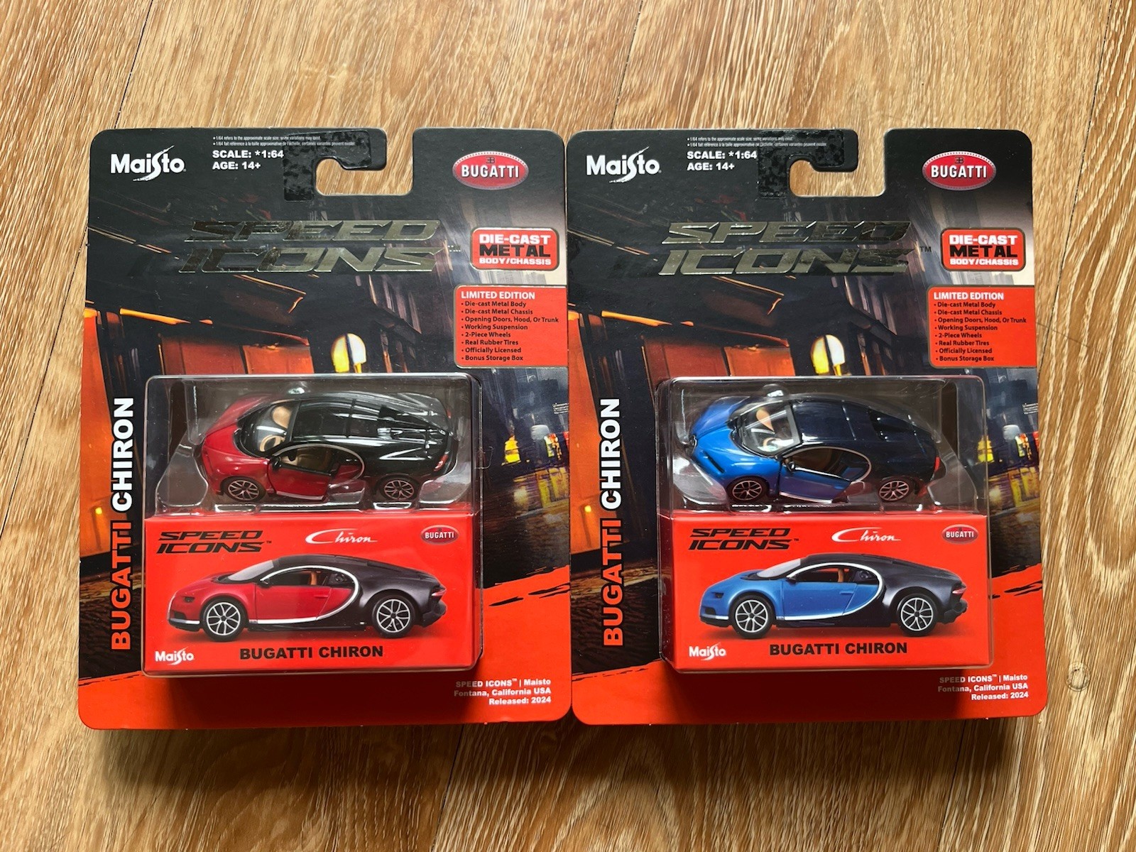 Maisto Speed Icons Bugatti Chiron Lot Of 2 Blue & Red SHIPS FAST NEW!!!!