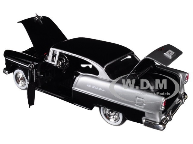 1955 CHEVROLET BEL AIR BLACK & SILVER 1/24 DIECAST MODEL CAR BY MOTORMAX 73229