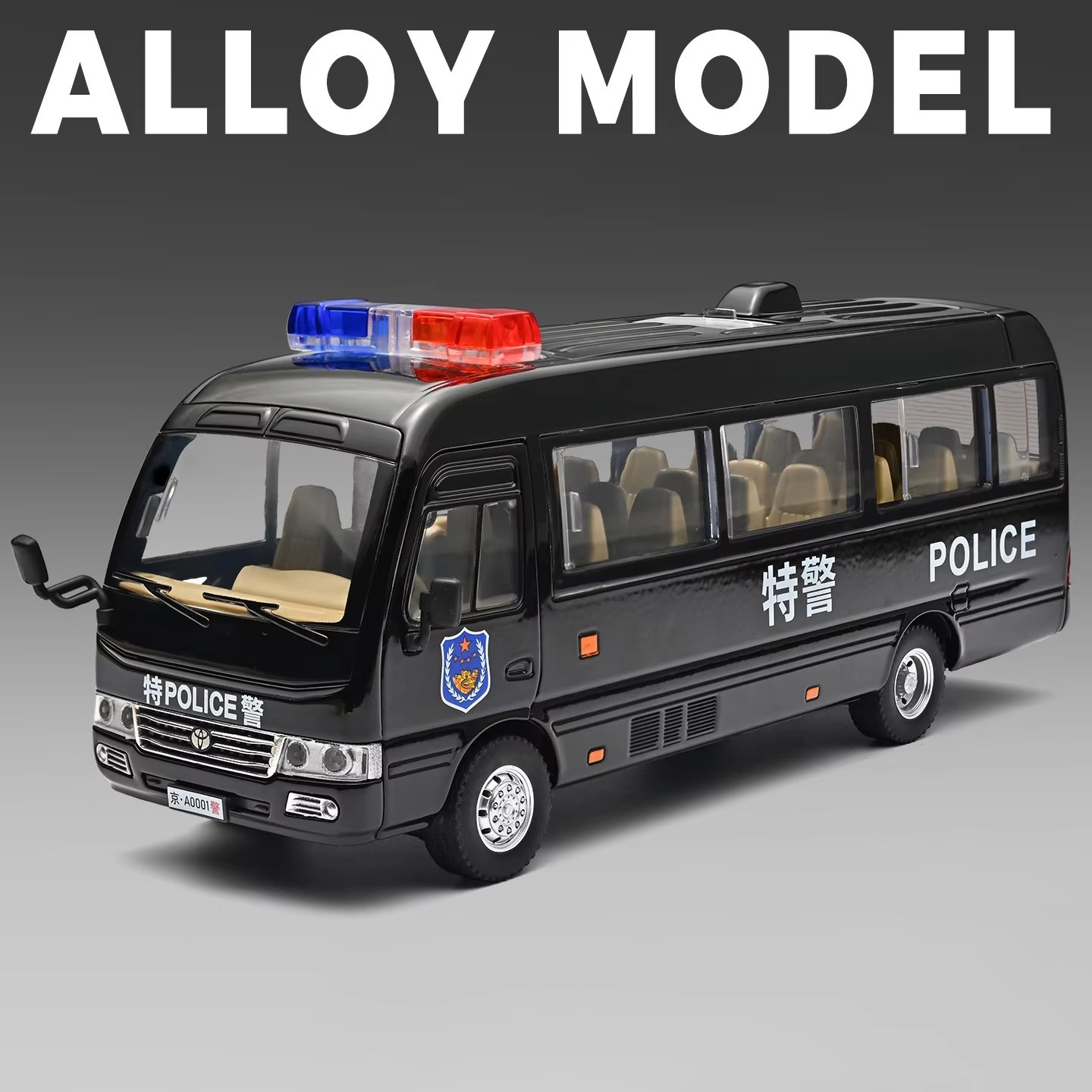 1:24 Toyota Coaster Diecast Model Car w/ Sound Light Pull Back Toy Gift