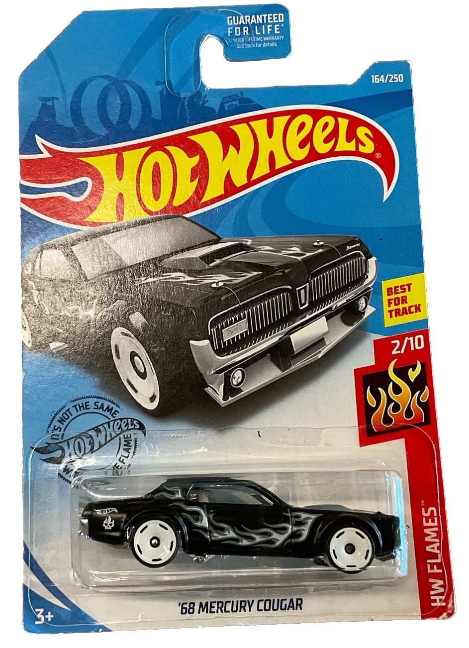 2019 Hot Wheels #164 HW Flames 2/10 68 MERCURY COUGAR Black Variant wWhiteSlotSP