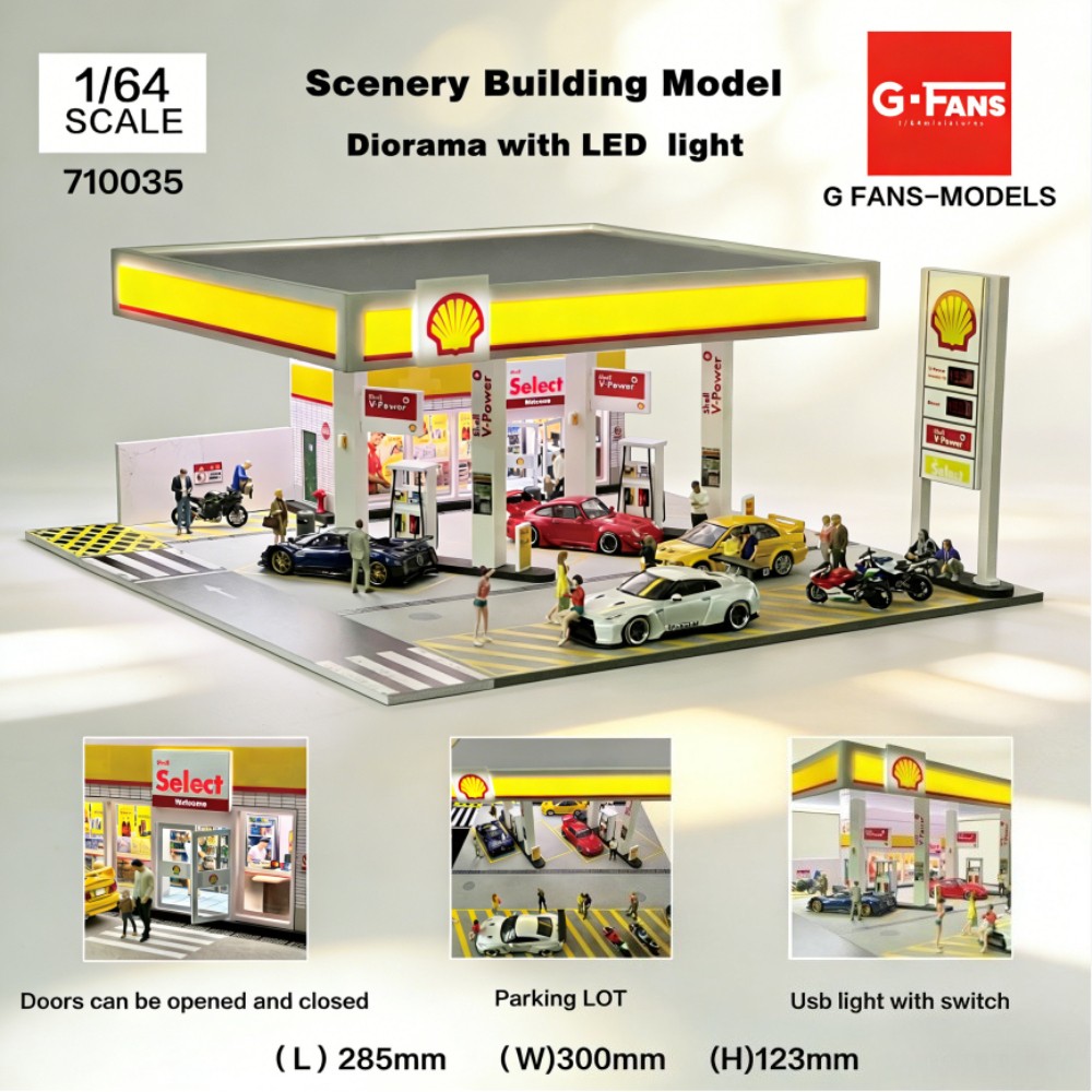 1/64 Diorama Diecast Garage Model LED Lighting Parking Lot Display Case Scene US