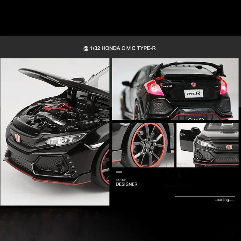 1:32 Honda Civic Type-r Diecast Car Model, Metal with Sound & Light, Toy Gift