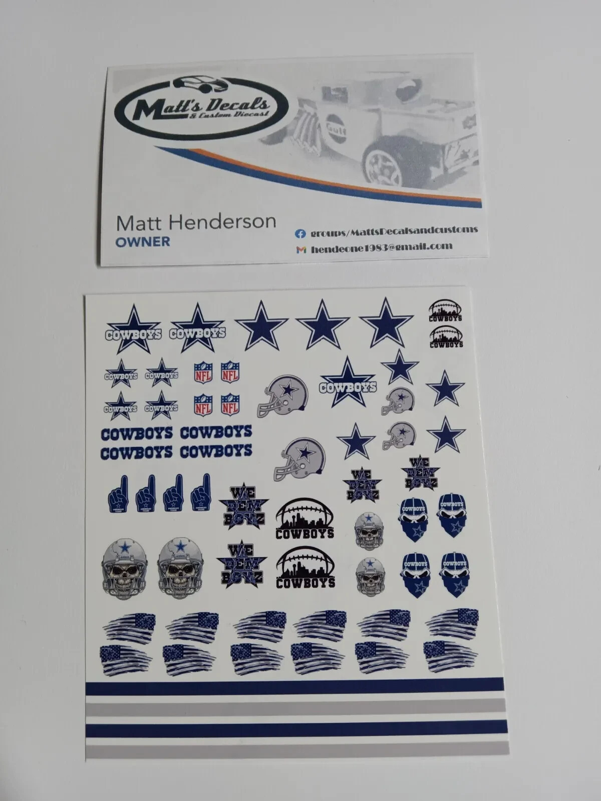 1/64 for hot wheels waterslide decals cowboys football nfl MADE IN THE USA!