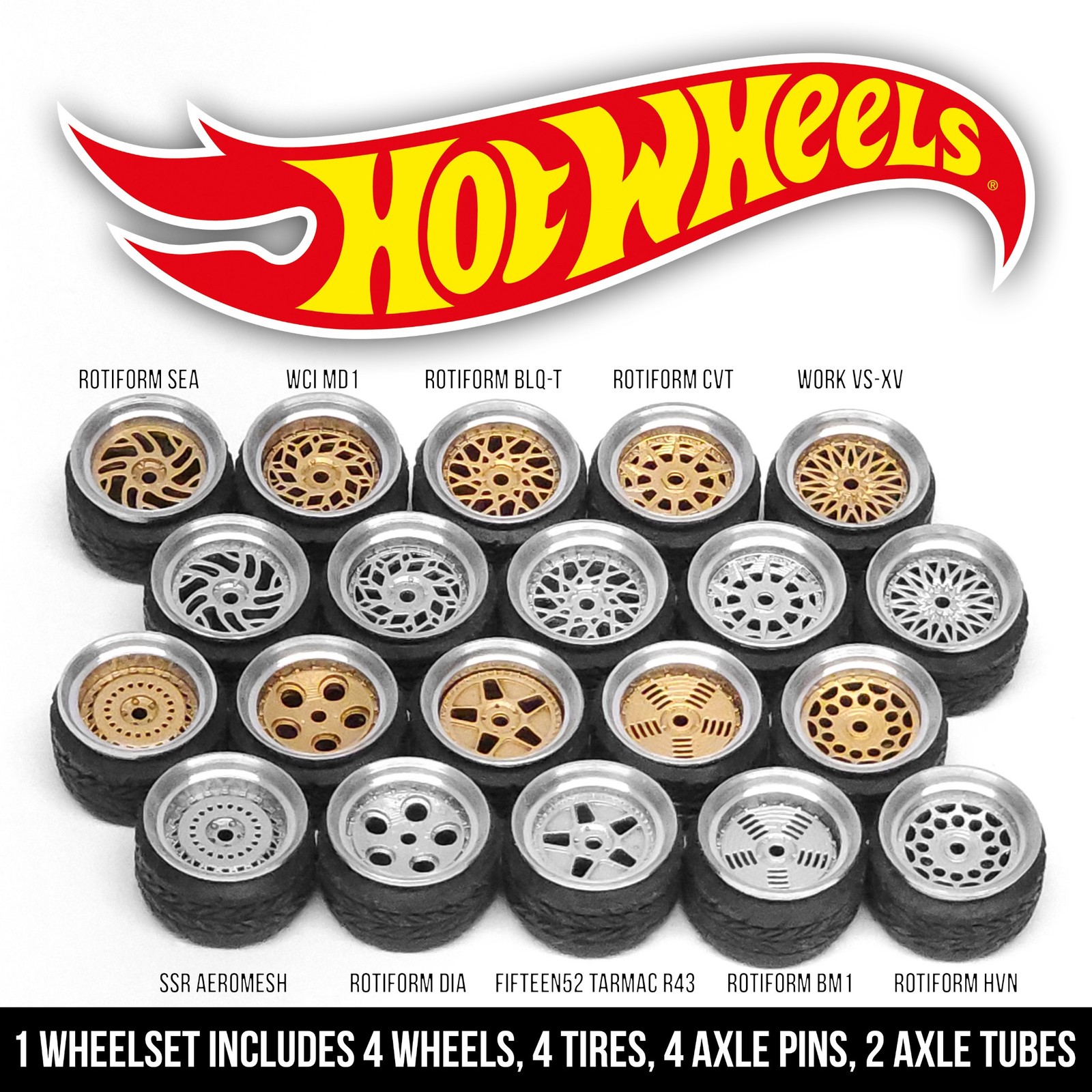 1/64 Scale STANCE ALLOY v4 Wheels – 2 Piece Real Rider Rims Tires Set for Hot