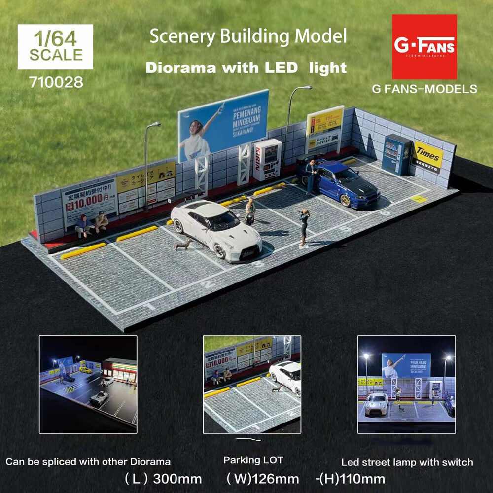 1/64 Diorama Garage Model LED Light Gas Station Parking Lot Scene Display Model