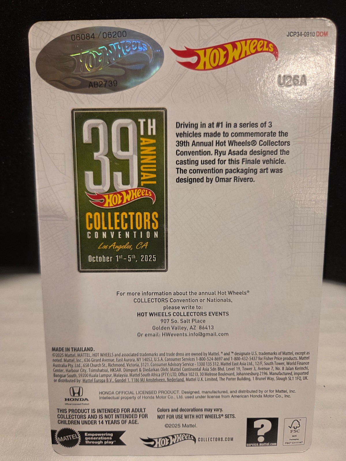 Hot Wheels 2025 39th LA Convention 99 HONDA CIVIC TYPE R EK9 #6084/6200