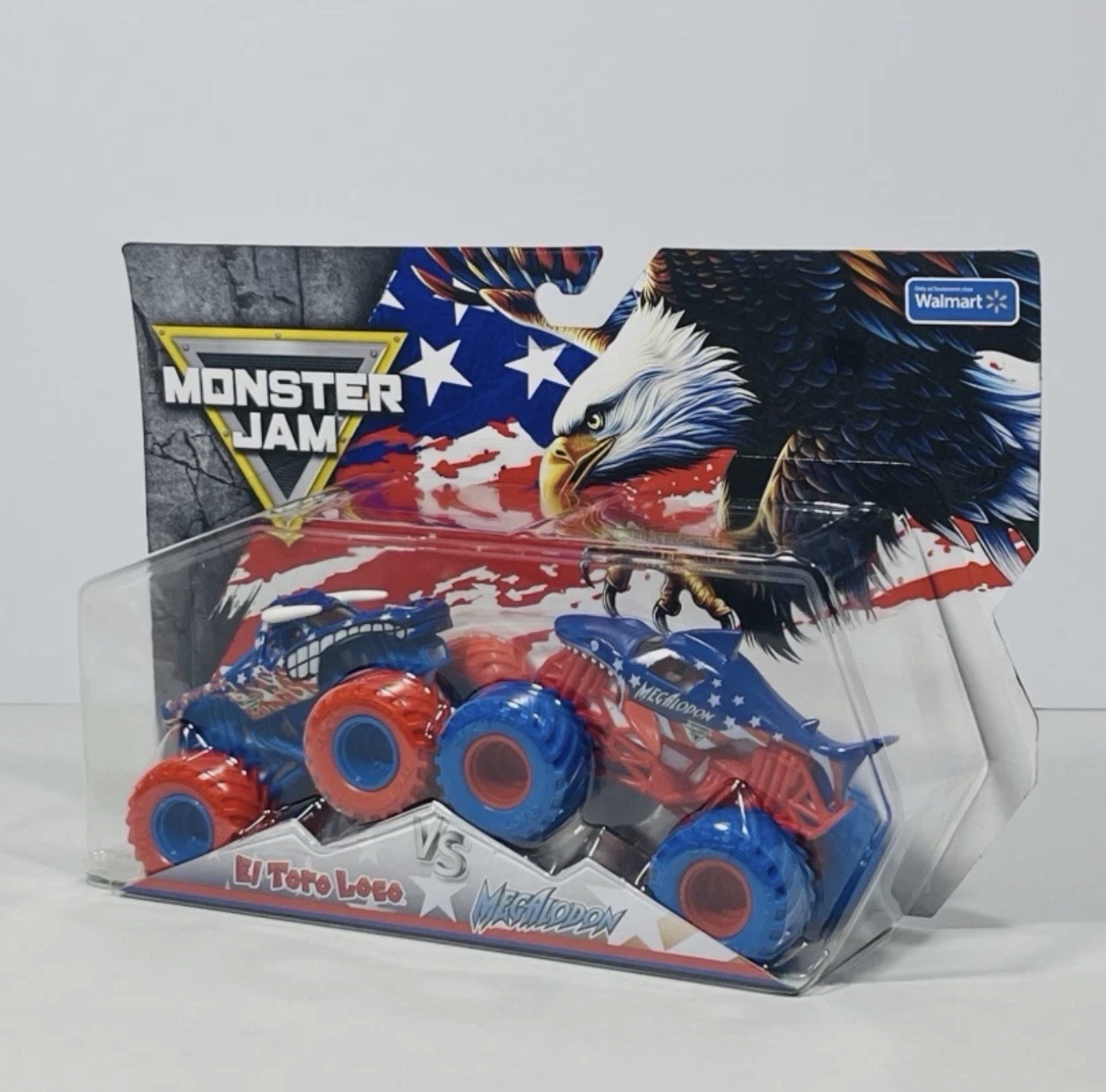 Monster Jam Stars And Stripes El Toro Loco VS Megalodon 1:64 Scale – New Sealed
