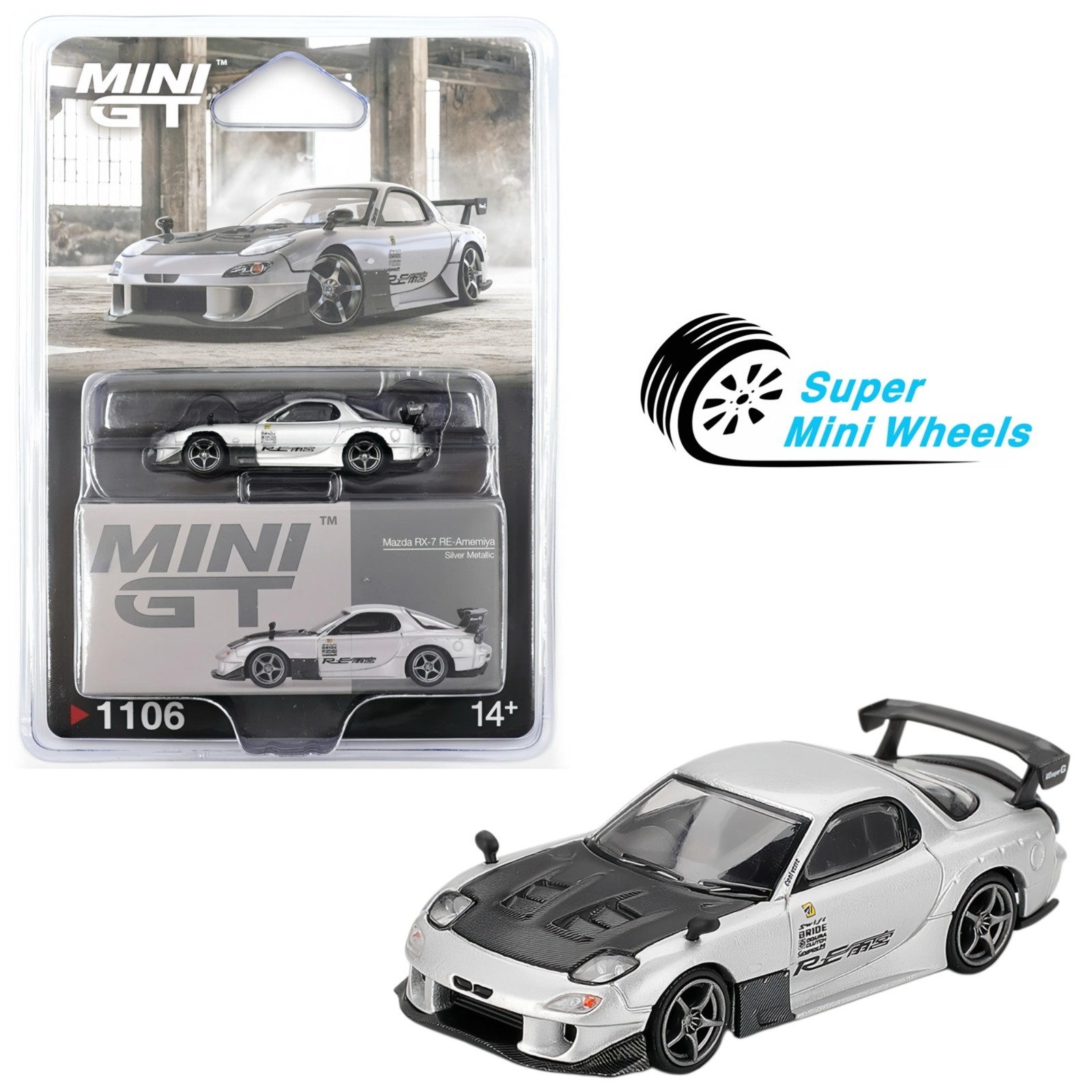 Mini GT 1:64 Mazda RX-7 RE-Amemiya Silver Metallic #1106