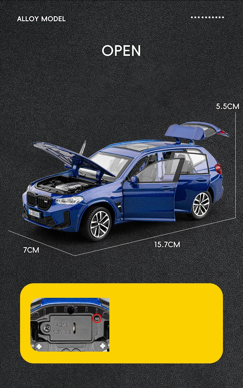 1:32 BMW X3M X3 SUV 2025 Alloy Diecast Car Model Sound Light Kid’s Collectibles