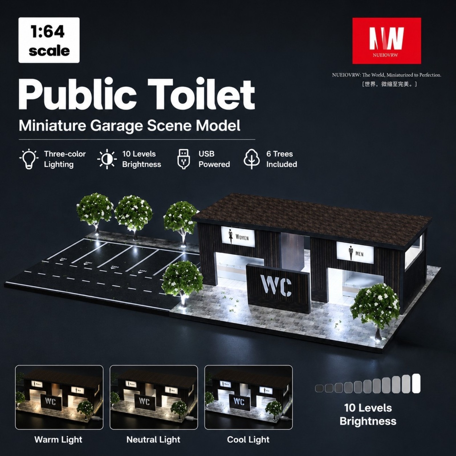 1/64 Diorama Diecast Garage Scene Street Building Parking Lot Model LED Light US