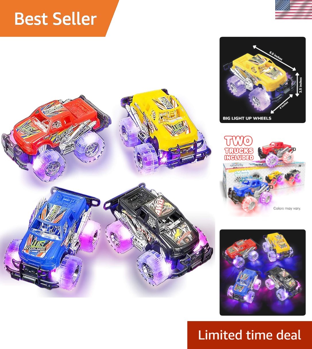 Push-&-Go Light-Up Monster Trucks: Fun Battery-Included Toy Set for Toddlers